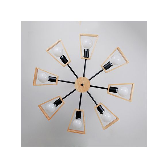 Modern Sputnik Chandelier Pendant Wooden 3/5/8-Light Bedroom Hanging Lamp in Black/White