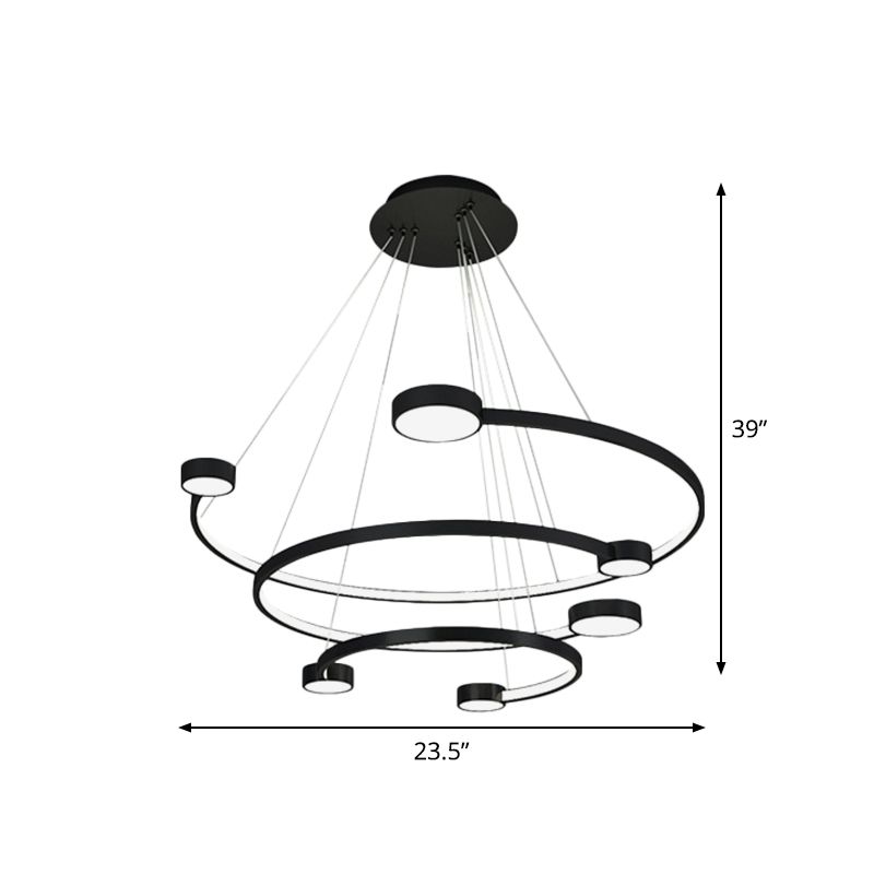 Metal 3-Tiered C Ceiling Lamp Contemporary LED Black Finish Flush Mount Light in Warm/White Light