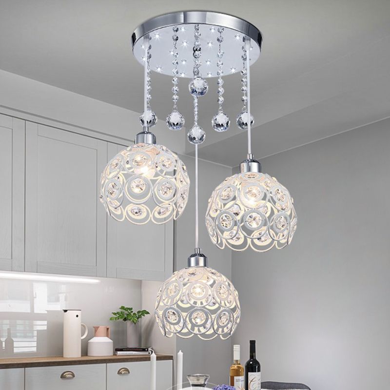 Lampe à chute de salle à manger à 3 têtes de lumière multi-pendentif moderne avec une teinte cristalline mondiale