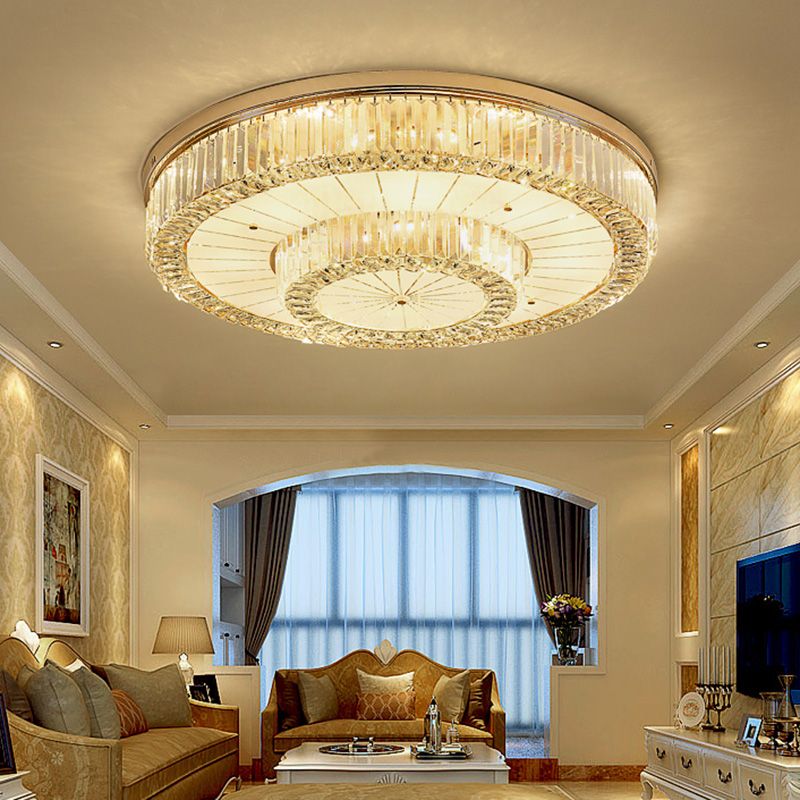 Drum Shape LED Flush Ceiling Lamp Clear Crystal Modern Lighting Fixtures Light for Living Room Dining Room