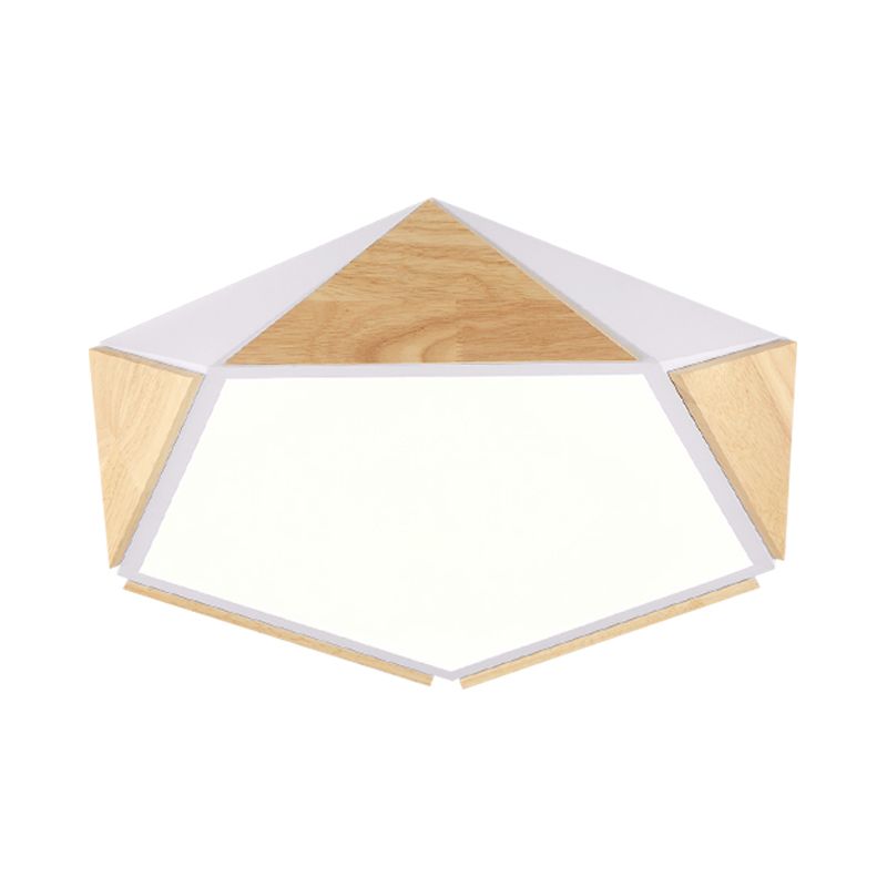 Flat Pentagon Ceiling Mount Light Macaron Stylish Wood LED Flush Light for Kids Bedroom