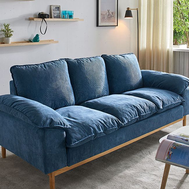 Nordic 3 Seater Sofa 100 Polyester Pillow Top Arm Settee with Cushions and Wooden Base