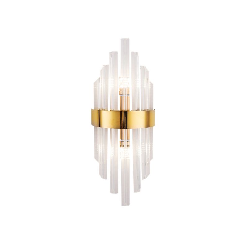 2 Lights Living Room Wall Sconce Lighting Simplicity Brass Wall Mount Light Fixture with Linear Crystal Shade