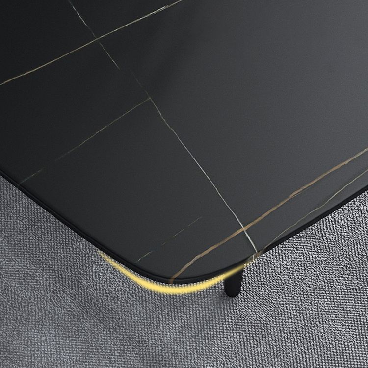 Einfachheitstil Home Sintered Stone Esstisch 4 Beine Kohlenstoffstahl Basis Rechtecktisch