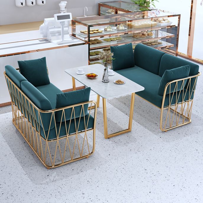 Glam Kitchen Table with Faux Marble Top Gold Metal Legs for Home