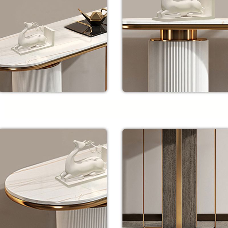 Glam Oval Console Table Stone White Console Sofa Table for Hall