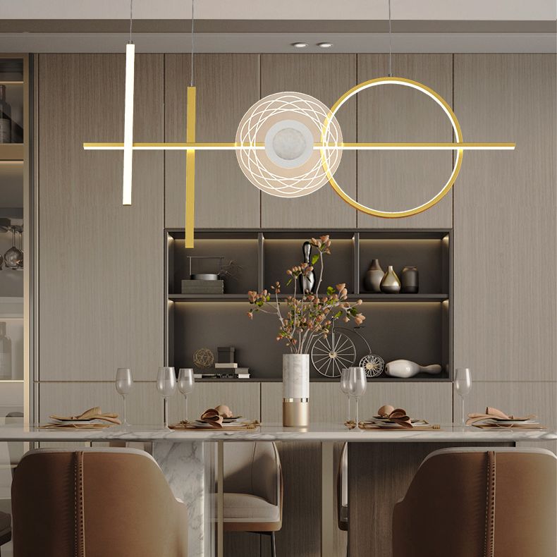 Geometric Island Lighting Fixtures Modern Chandelier Metal Island Lamps 4 Light in Gold