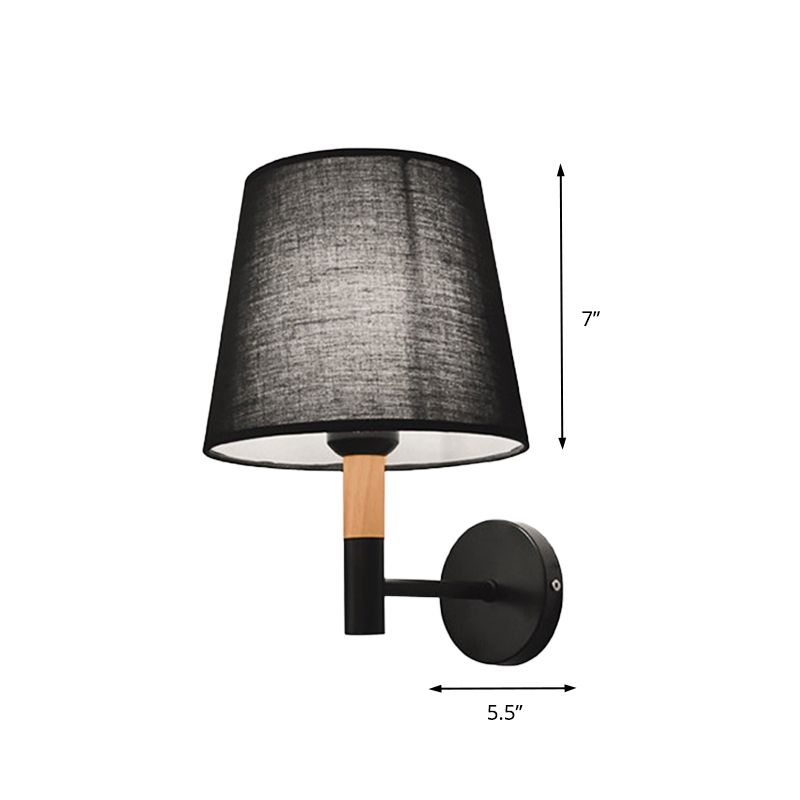 Modern Style Tapered Wall Sconce Light 1 Head Fabric Sconce Lighting Fixture in Black/White for Bedroom