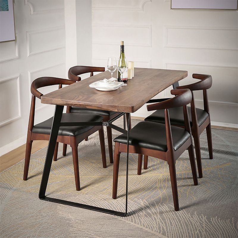 Natural and Black Dining Table Set 1/2/3/5/7 Pieces Rectangle Industrial Dinette Set
