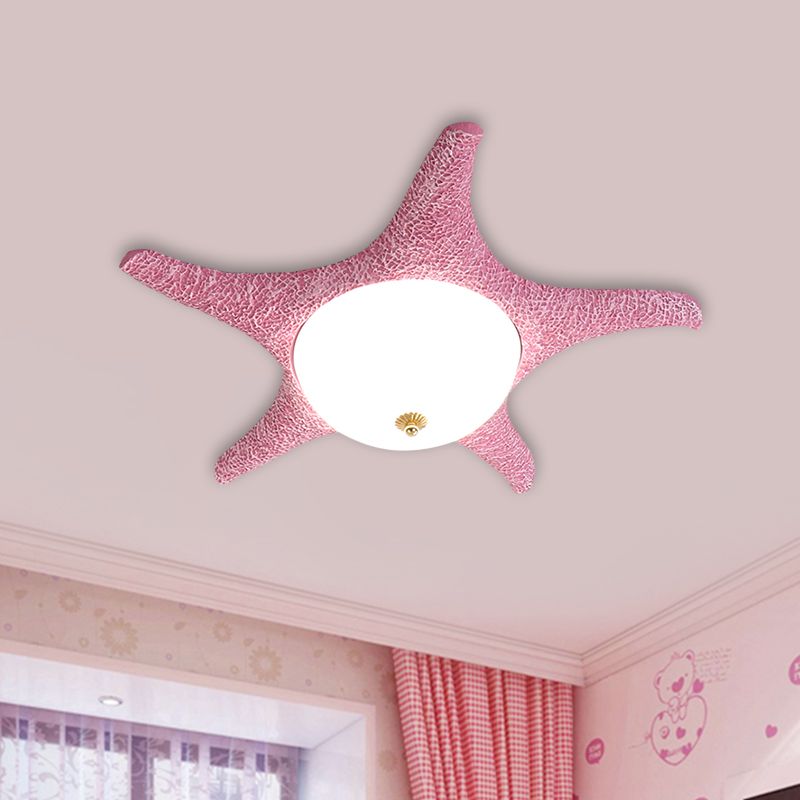 Resin Starfish Flush Lighting Children Style LED Ceiling Mount Light Fixture in Pink/Yellow/Blue, Warm/White Light