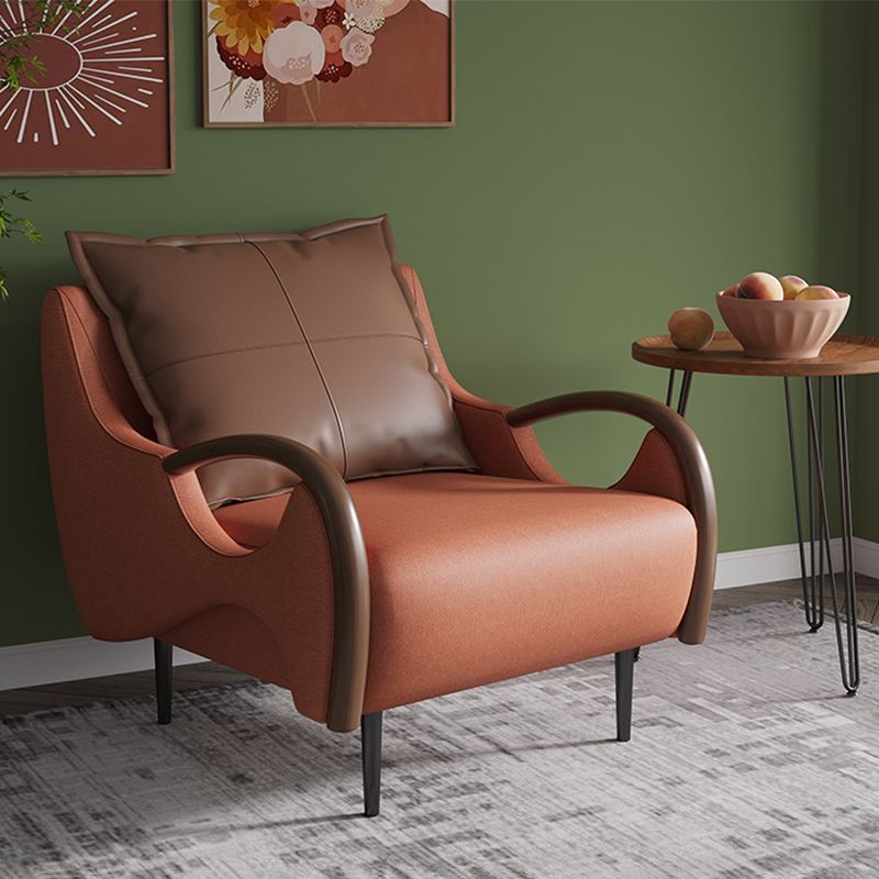 Nordic Style Bonded Leather Square Arms Pillow Back Lounge Accent Chair