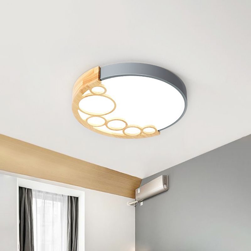 Plafonnier rond en métal de 18,5"/23" W, lampe LED moderniste à montage encastré, gris, lumière chaude/blanche/télécommande, gradation continue