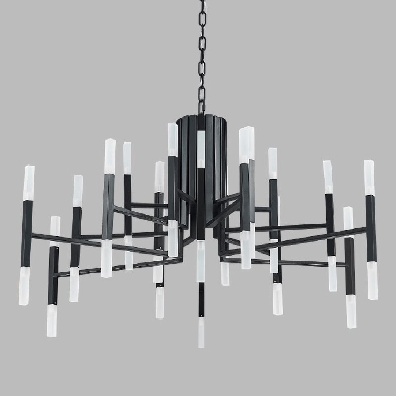 Modern Luxury Linear Pendant Light Electroplate Metal Chandelier with Acrylic Shade