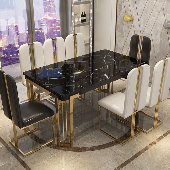 Rectangle Metal Base Table Glam Style Dining Table with 4 Legs