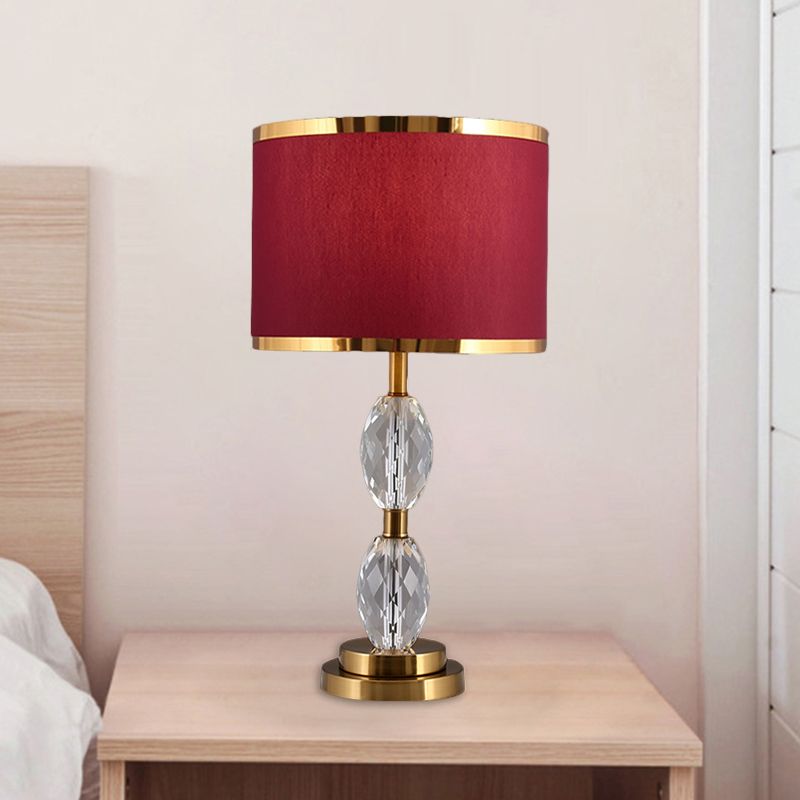 1 tête à cristal clair avec un tissu à tambour tissu lampe de chevet de salle traditionnelle en rouge / beige