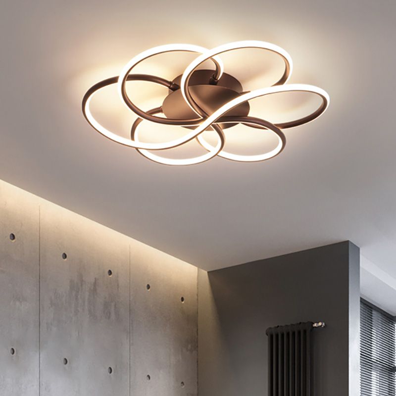 Blumenform Acryl Flush Mount Moderne LED Weiß/Kaffee Flush Mount Leuchte in Weiß/Warmes Licht, 16.5"/23.5"/31.5" Breite