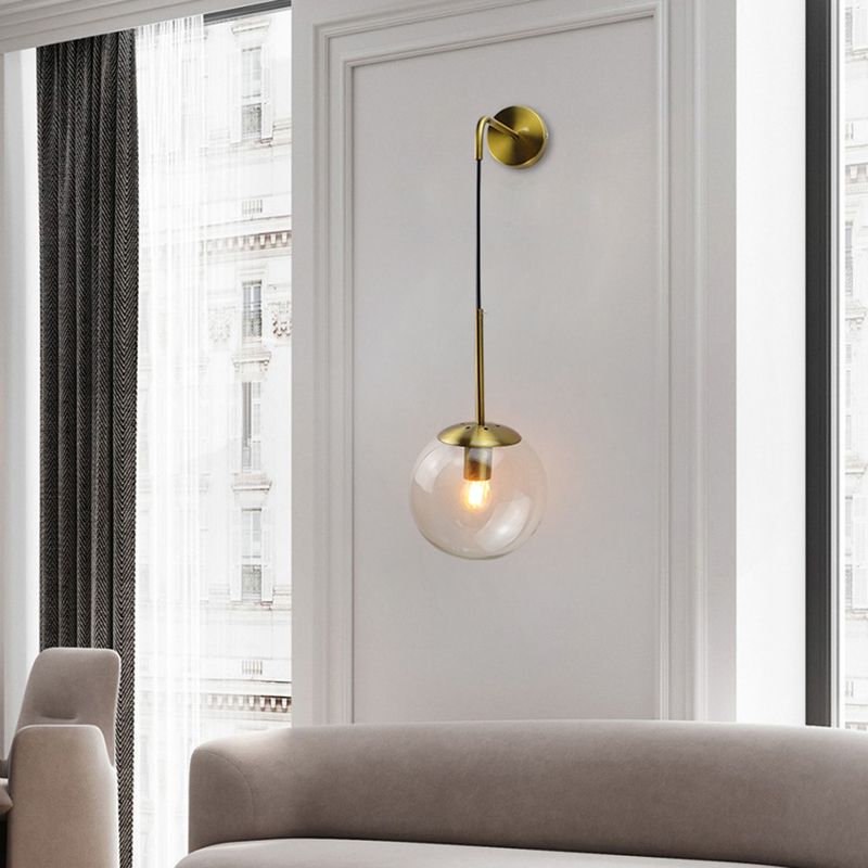 Modernism Simplicity Glass Wall Lamp Adjustable Suspension Wire Design Single Bulb Orb Sconce Light for Bedroom
