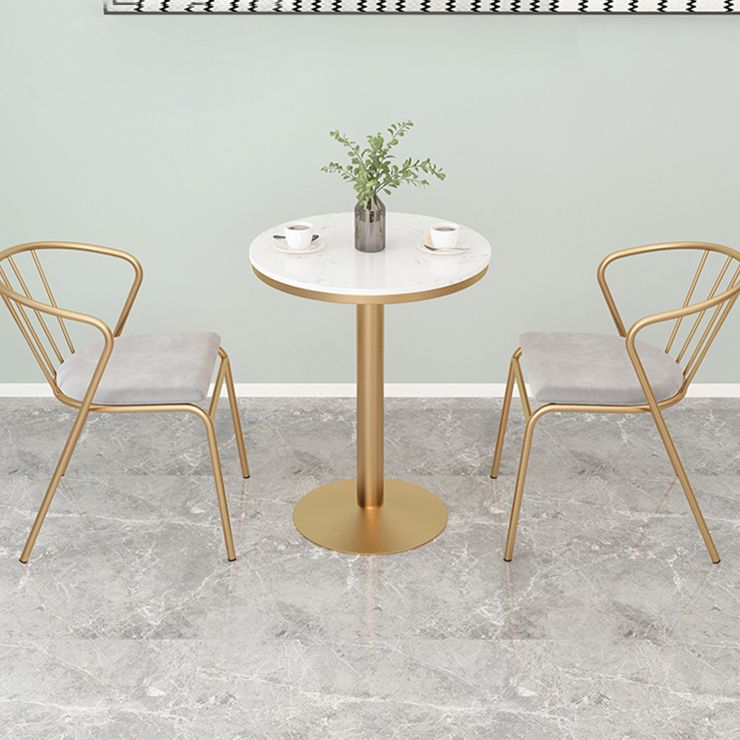 Metal Traditional Luxury Round Table White Stone Top Table with Pedestal Base