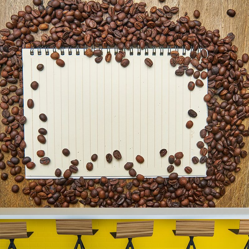 Contemporary Coffee Beans Mural Wallpaper for Shop Interior Decoration