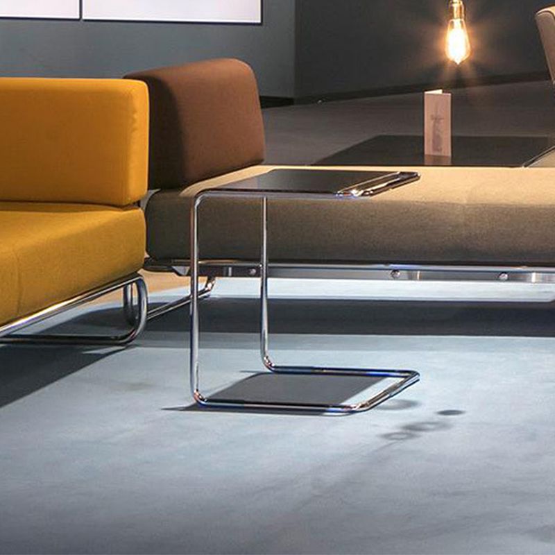 17.7" W Modern C Side Table Rectangular Glass/Wood Top End Table