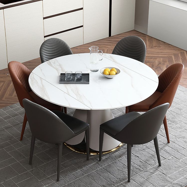 Glam 1/4/5/7 Pieces Scalable Dinette Set with White Sintered Stone Round Dining Table Set