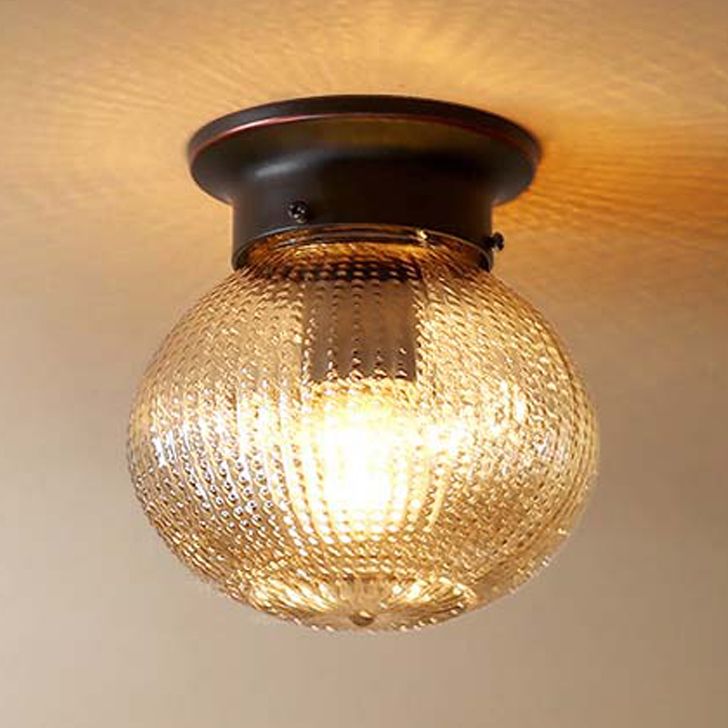 Glass Black Ceiling Mount Light Fixture Round Simplicity Close to Ceiling Lamp