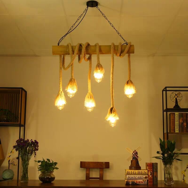 Hanging Lamp Natural Rope Light Vintage Room Indoor Bar Light