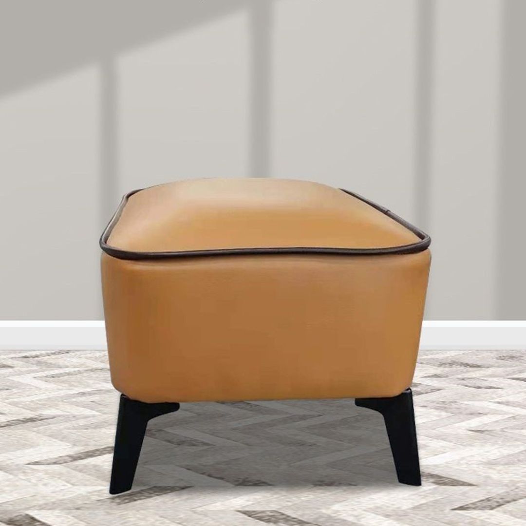 Mid-Century Modern Pouf Ottoman Faux Leather Upholstered Square Ottoman with Chair Legs