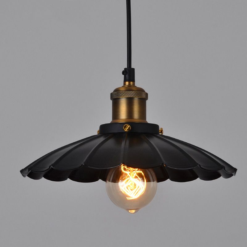 Industrial Scalloped Commercial Pendant Lighting 1 Light Metal Hanging Ceiling Lights in Black