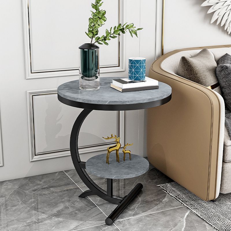 Glam Round Stone Side End Table Abstract Double Tier Sofa Side End Table