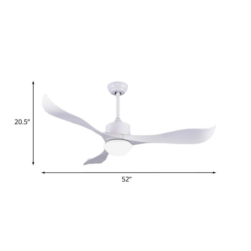 52 "W 3 Twisted Blades Lüfterlampe Minimalist Metall weiße LED Semi -Flush Deckenleuchte mit Milchglasschatten