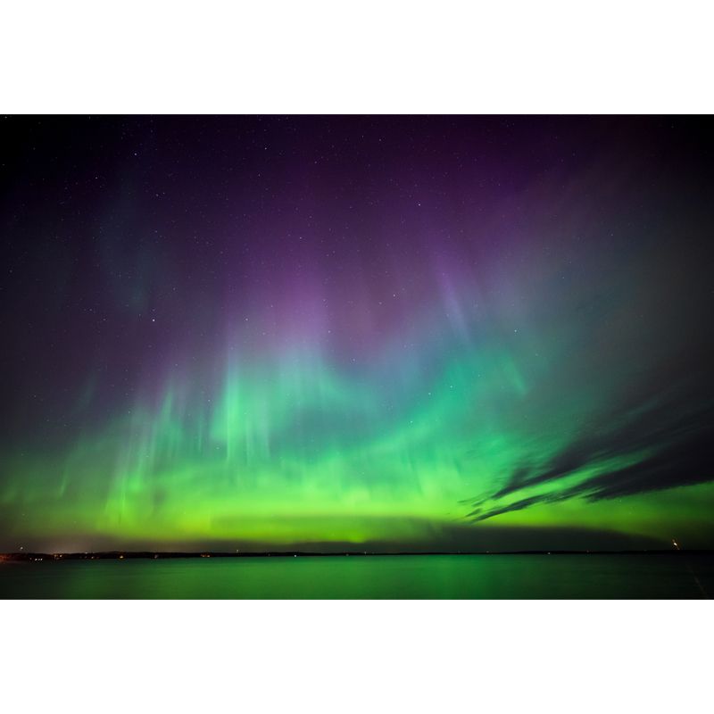 Draping Aurora over Lake Mural Wallpaper Purple-Green Nordic Wall Decor for Living Room