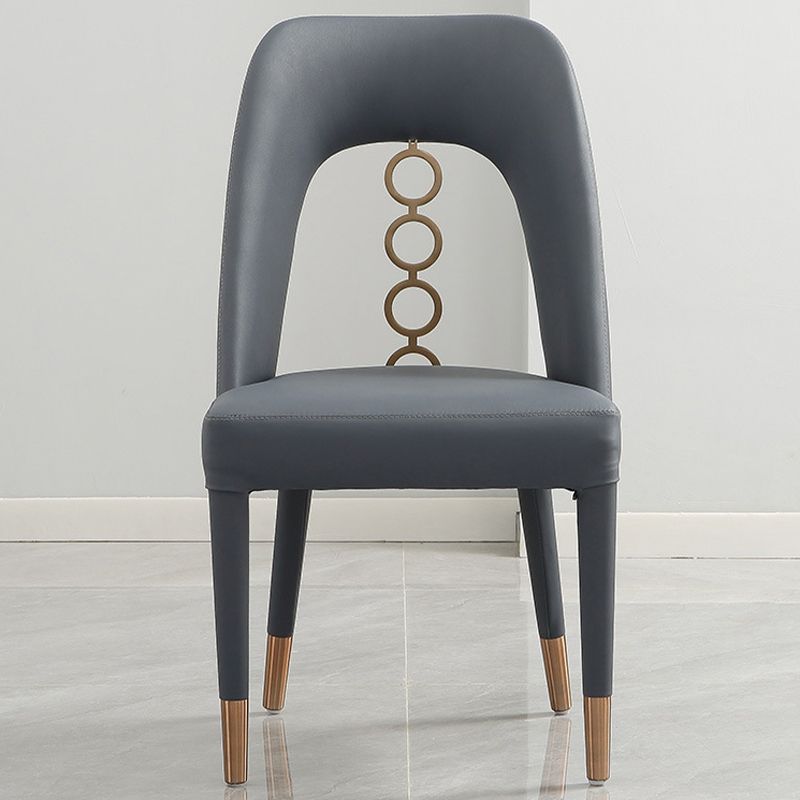 Faux Leather Home Dining Chair Open Back Dining Side Chair in Gray