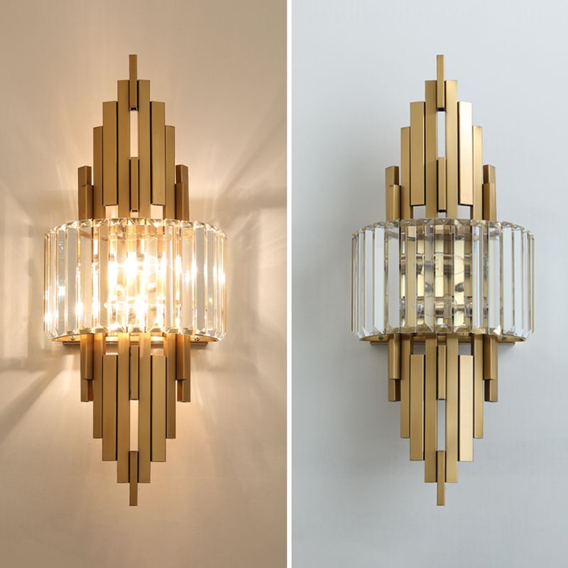 Pronzo della parete geometrica oro in lampada a parete in metallo in stile lussuoso moderno con tonalità di cristallo