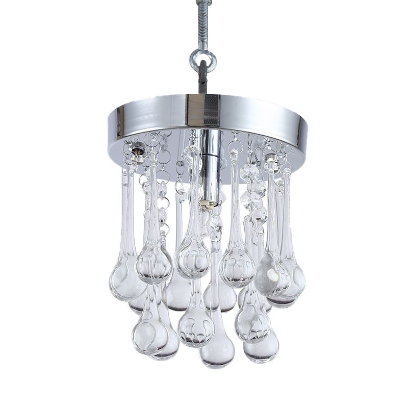 Raindrop Beveled K9 Crystal Ceiling Light Modernism 1 Light Guest Room Suspended Lighting Fixture in Chrome
