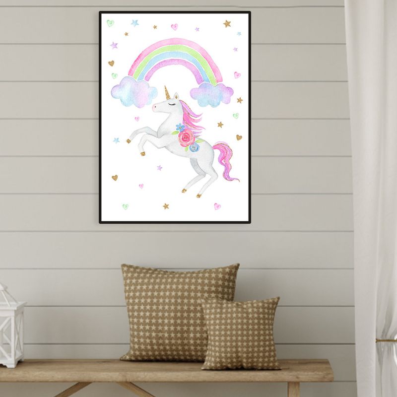 Fantasie-Einhorn-Wanddekoration, Kinder-Kunst-Tier-Leinwand in sanften Farben für den Ruheraum