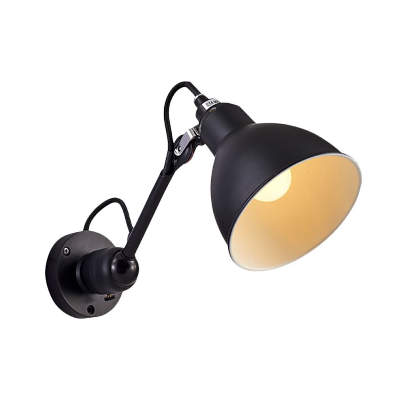 Antiqued Domed Wall Mount Sconce 1-Light Metal Adjustable Arm Wall Lamp in Black for Corridor