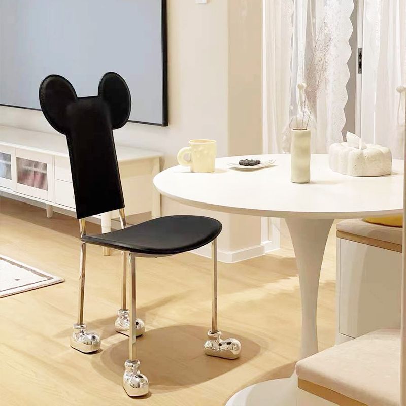 Modern Dining Chair Leather Open Back Side Chair with Stainless Steel Base