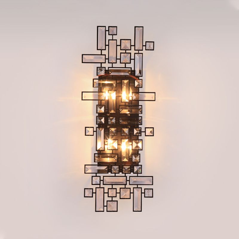 Geometrische slaapkamer muurlamp armatuur helder kristal 4-licht modernistische sconce verlichting in zwart