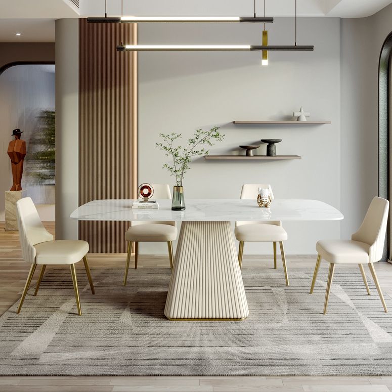 Metal Traditional Luxury Rectangular Dining Table Sintered Stone Table with Pedestal Base