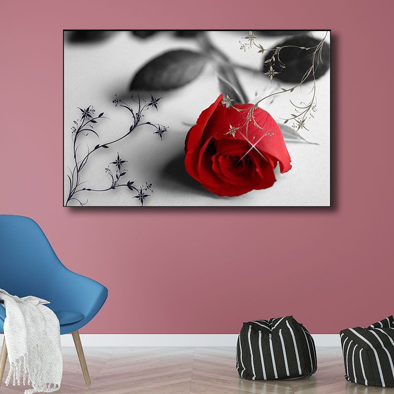 Red Rose Wall Art Print Flower Contemporary Decorative Wrapped Canvas for Drawing Room