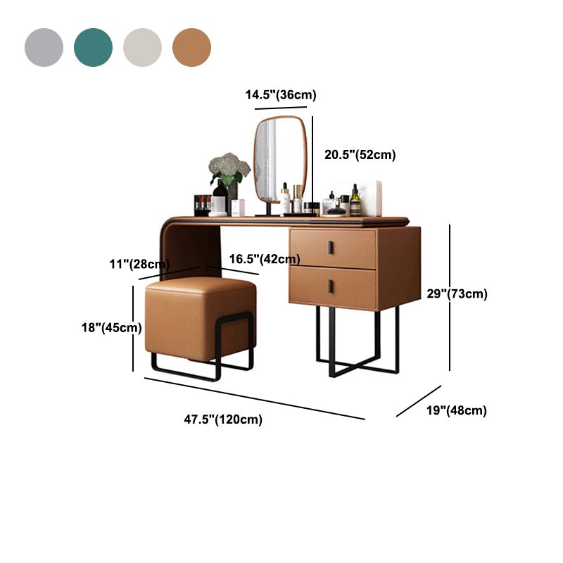 Vanity Mirrored Faux Leather Makeup Dressing Table Stool Set, 28.74"