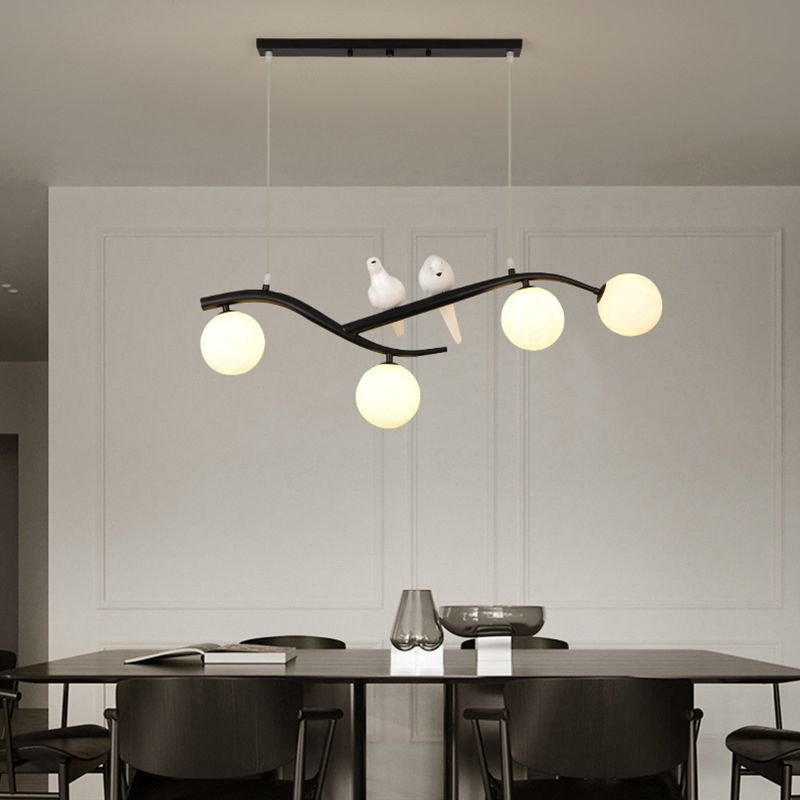 Modern Style Ball Shade Pendant Lighting 4-Lights Glass Hanging Lamp for Dining Room