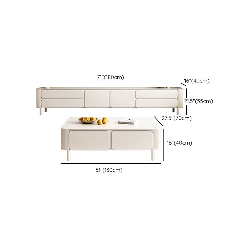 4 Legs White Slate Rectangular Cocktail Table with Storage Drawers