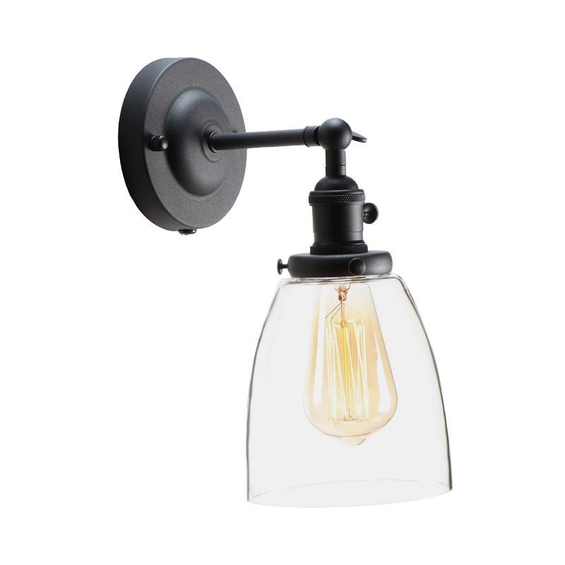 Cone Shade Coffee Shop Wall Lighting Industrial Clear Glass 1 Light Black Sconce Lamp in Black
