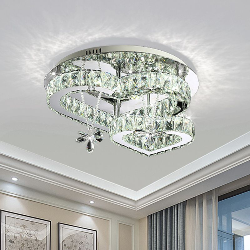 K9 Crystal Heart LED Semi Flush Mount Modern Edelstahl Flushmount Deckenleuchte