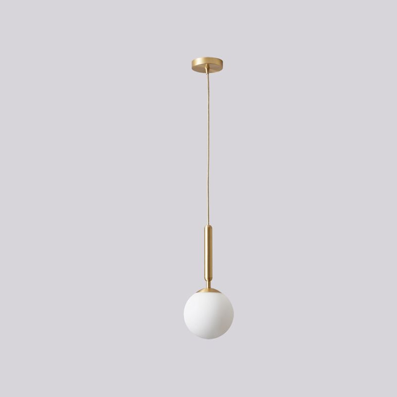 Modern Pendant Light Fixture White Glass 1-Light Dining Room Drop Light in Brass