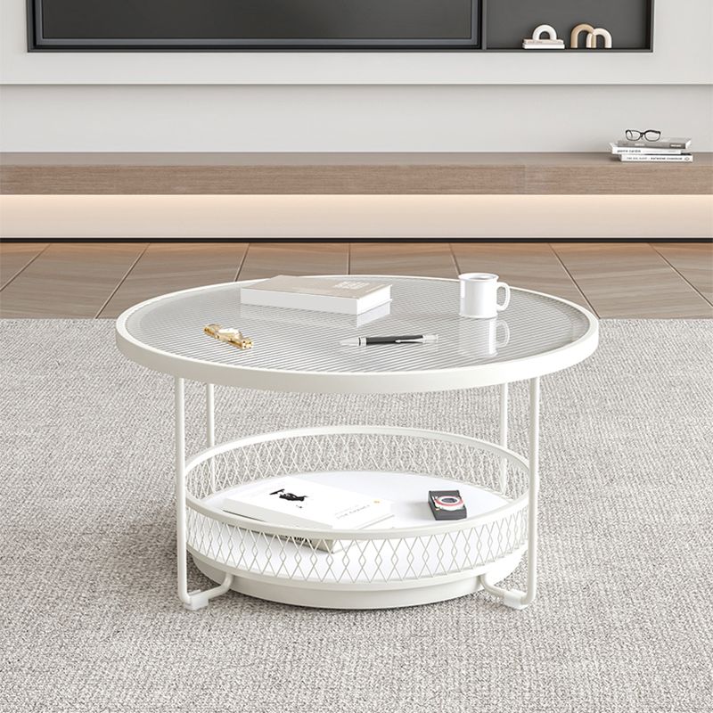 Modernistic Glass Top Coffee Table Round Metal Frame Cocktail Table