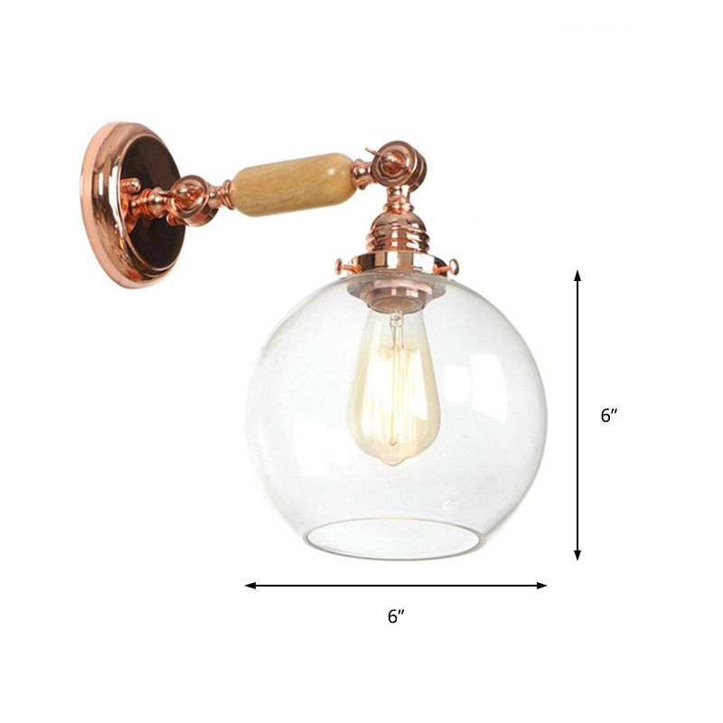 Orb Schatten klarer Glaswandmontage Lampe Industrielle Einzelbirne Wohnzimmer Leuchten in Roségold