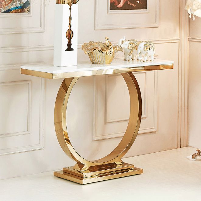 16" W Marble Console Table Glam Stain Resistant Accent Table for Hall